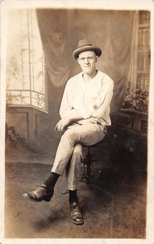 B49/ East Liverpool Ohio Postcard Real Photo RPPC People c1910 Man Hat 4