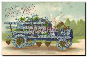 Old Postcard Fantasy Flowers Dove Automotive