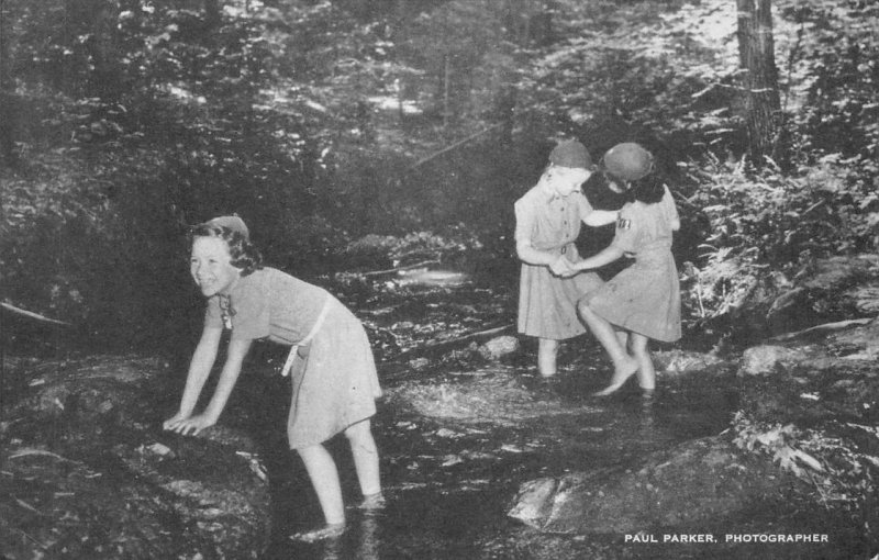 Wading in the Brook, Rockwood, Bethesda, MD Girl Scouts c1940s Vintage Postcard