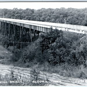 c1950s Eldora, IA RPPC Viaduct High Bridge Deck Plate Girder Hwy 175 Photo A109