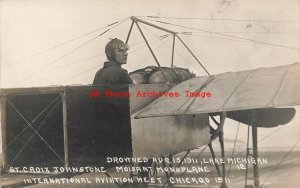 Early Aviator, RPPC, St Croix Johnstone, Moisant Monoplane,Chicago Aviation Meet