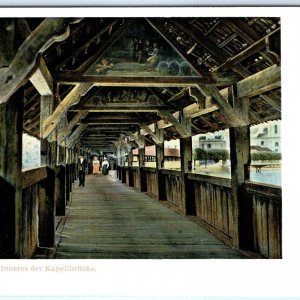 c1900s Luzern, Switzerland Postcard Kapellbrucke Chapel Bridge Wooden A375