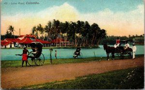 Vtg Colombo Ceylon Lake Road Sri Lanka Horse Drawn Carraige Rickshaw Postcard