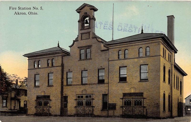 E12/ Akron Ohio Postcard Fire Department Firemen c1910 Station No 5