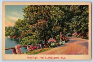 1940 Flomaton Alabama AL Vintage Postcard Greetings Scenic View Lake Road Street