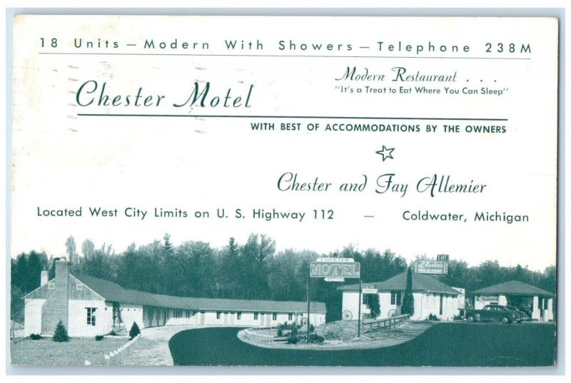 c1950 Chester Motel Restaurant Building Coldwater Michigan MI Vintage Postcard