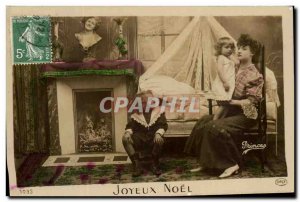Old Postcard Fantasy Woman and Children Merry Christmas