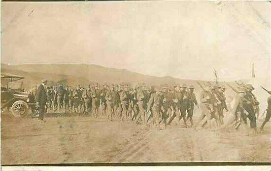 Military, Soldiers Marching, RPPC, AZO Stamp Box 1904-18