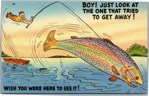 postcard fish comic - Boy! Just look at the one that tried to get away!