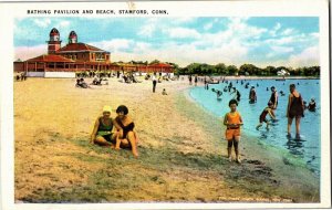 Bathing Pavilion and Beach, Stamford CT Vintage Postcard U25