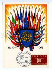 420032 FRANCE 1963 year EUROPA CEPT Council of Europe FLAGS maximum card