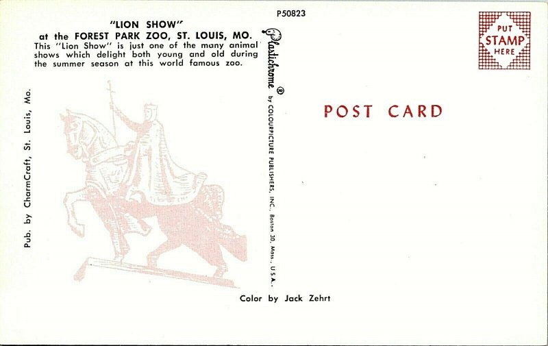 St Louis Missouri Forest Park Zoo Lion Show Postcard