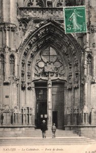 VINTAGE POSTCARD RIGHT ENTRANCE DOOR TO THE CATHEDRAL NANTES FRANCE MAILED 1912