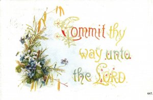 Vintage Postcard-Early 1900s-Bible Verse-Commit Thy Way to Lord-Floral-Christian