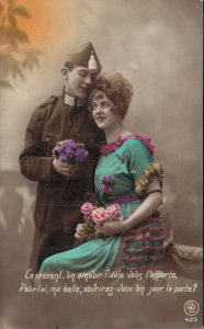 Military World War 1 Romantic Couple Soldier RPPC 06.81