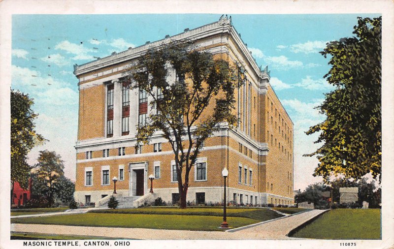 Masonic Temple, Canton, Ohio, Early Postcard, Used in 1936