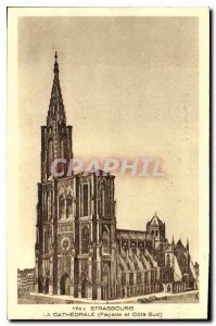 Postcard Old Strasbourg Cathedral Facade and south side