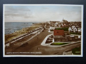 BRIDLINGTON North Beach & Promenade showing SANDS CAFE c1950s RP Postcard