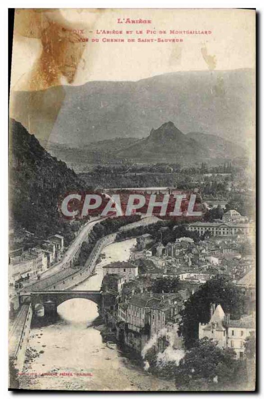 Postcard Old Foix Ariege and the Pic de Montgaillard