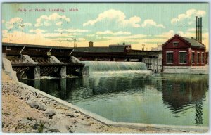 c1910s North Lansing, Mich Falls Dam Postcard Port Huron Chicago RPO Railway A33