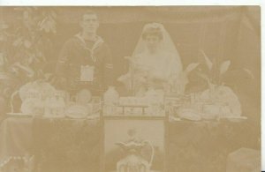 Ancestor Postcard - Real Photo of Sailor and His Bride With Wedding Gifts  1985A