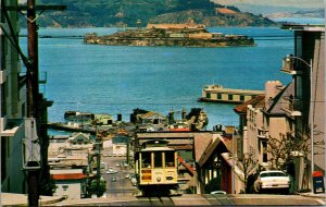 Vtg Cable Car on San Francisco Hill Hyde Street Alcatraz California CA Postcard