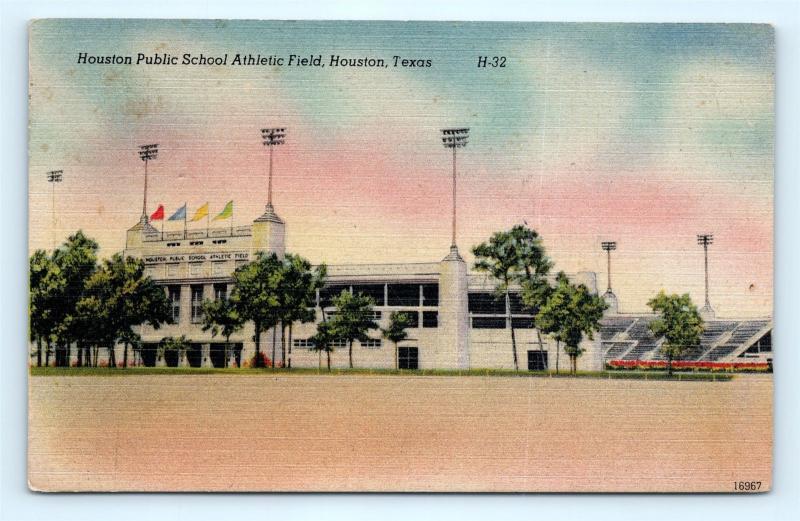 Postcard TX Houston Public School Athletic Field Vintage Linen J2