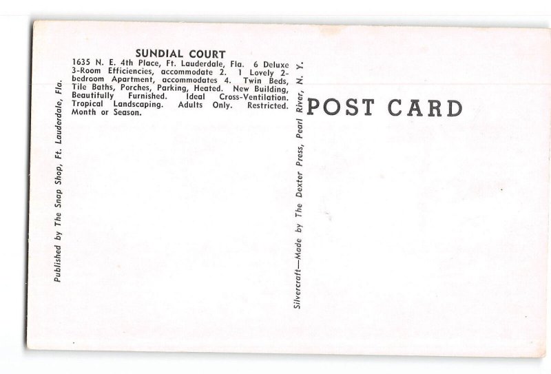 Fort Lauderdale Florida FL Vintage Postcard Sundial Court Apartments
