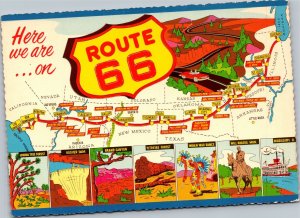 Postcard MAP Here we are on Route 66