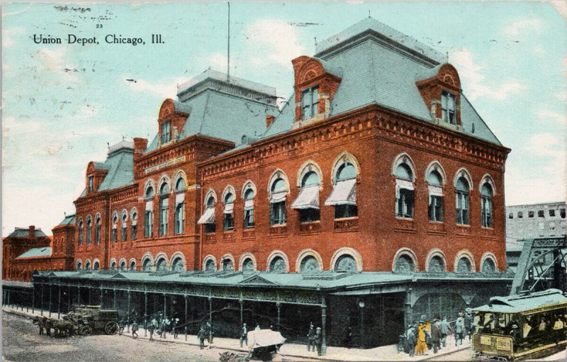 Chicago IL Union Depot Railway Train Station c1909 Postcard G21