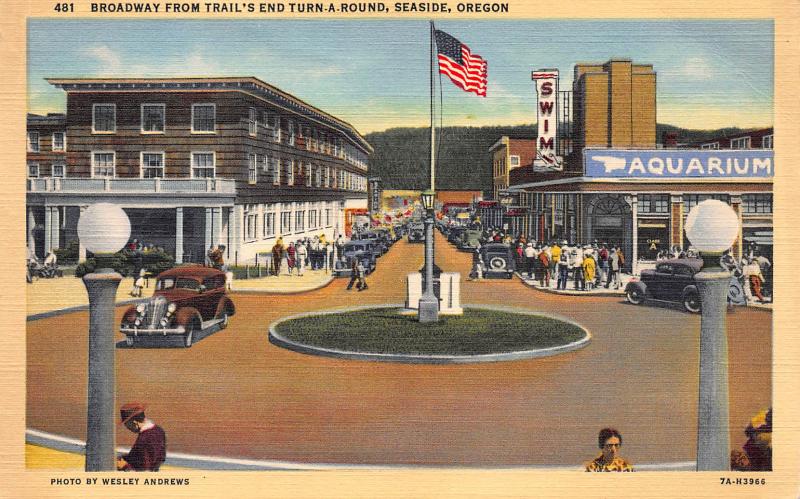 Broadway From Trail's End Turn-A-Round, Seaside, Oregon, Early Postcard, Unused