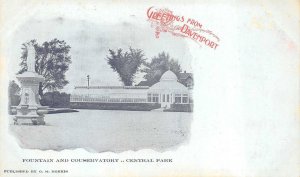 FOUNTAIN AND CONSERVATORY CENTRAL PARK DAVENPORT IOWA PMC POSTCARD (c. 1900) **