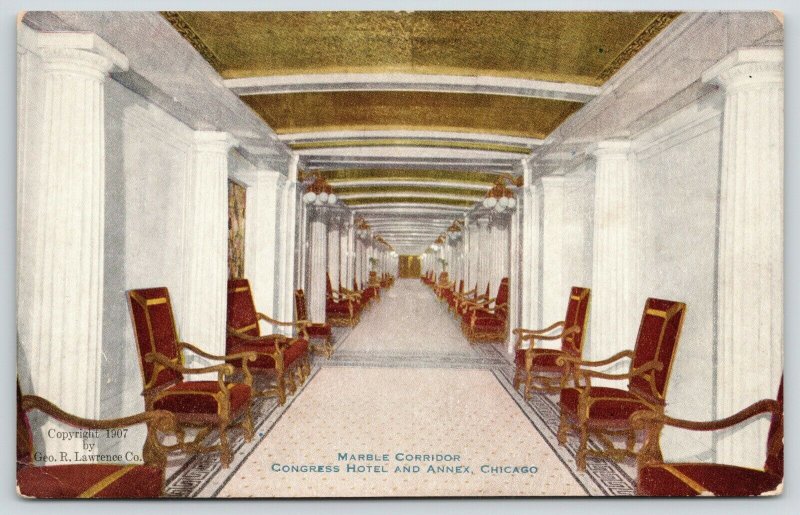 Chicago Illinois~Congress Hotel & Annex~Marble Corridor Peacock Alley~c1910 