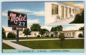 2 Postcards CLEWISTON, Florida FL ~ Roadside MOTEL 27 Hendry County c1940s Linen 