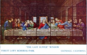 Postcard CA Glendale - The Last Supper Window - Forest Lawn Memorial Park