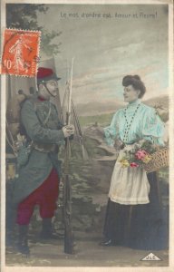 Military World War 1 Romantic Victorian Soldier and Lady RPPC 06.80 