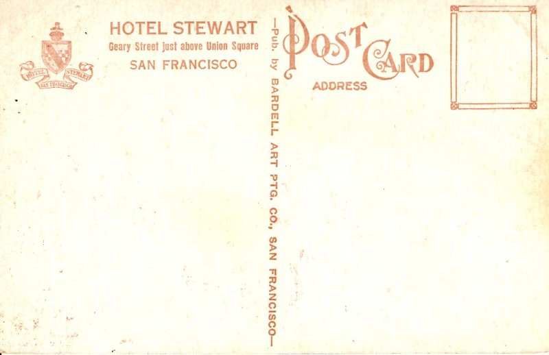 San Francisco, California - A view of the lobby of the Hotel Stewart - c1908