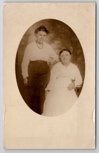 RPPC Two Darling Old Women c1910 Oval Masked Real Photo Postcard I21