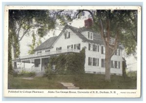 1927 Alpha Tau Omega House University Of NH Durham NH Handcolored Postcard 