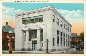 Vintage Postcard First National Bank Grove City PA Mercer County
