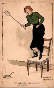 Humour Woman Standing On Chair  With Mouse 1907