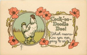 Interpretation Series Postcard 5455 AS Cavally Rooster Crows Why Don't You Write