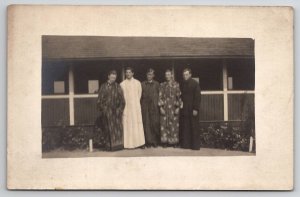 RPPC Five Men In Long Robes Womans House Coats Real Photo Postcard B39