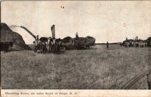 Threshing Scene Six Miles South of Fargo North Dakota Vintage Postcard T27