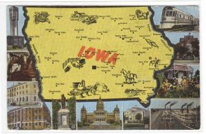 State Map Iowa Multi Views 1950 linen postcard