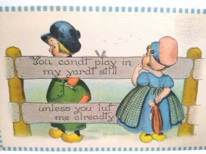 Dutch Boy Girl Barton & Spooner Original Postcard Blue Borders Series 432 Unused