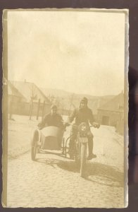 RPPC VINTAGE MOTORCYCLE WITH SIDECAR RIDER MOTORBIKE REAL PHOTO POSTCARD