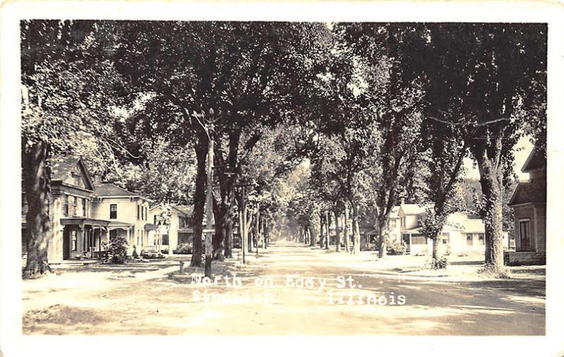 Standish IL Eddy Street View in 1949 RPPC Postcard