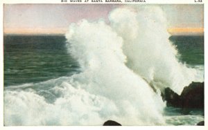 Vintage Postcard 1920's Ocean Sea Water Big Waves at Santa Barbara California CA