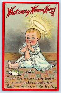 What Every Woman Knows Postcard There May Have Been Smart Babies Foot Bite 1910